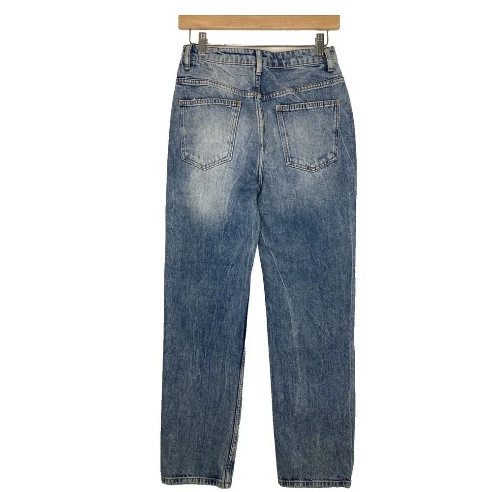 We the Free Jeans Women Size 24 Straight Leg Distressed‎ High Waist Regular Wash